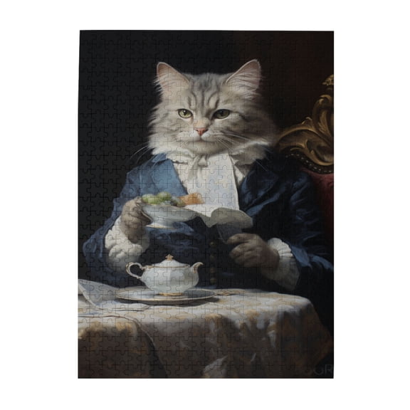 500 PCS 500 Piece Vibrant Jigsaw - Mr.Cat'S Meal Time,Enjoy The Puzzle Solving Process,Great For Relaxation And Display For Puzzle Enthusiast,Every Piece Is Unique,Funny Animal Wooden Puzzle