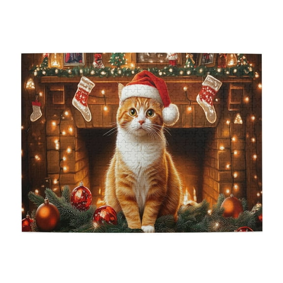 500 PCS 500 Piece Vibrant Jigsaw Puzzle Christmas Cat,Brain Challenge,Enjoy The Puzzle Solving Process,Classic Animal Art Christmas High Difficulty Puzzle 500 Piece,Gift Suitable Family Friends