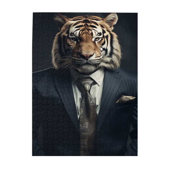 500 PCS 500 Piece Vibrant Jigsaw Puzzle Suit Tiger Boss,Relax And Enjoy The Fun Of Solving Puzzles,Charm Artwork For Animal Enthusiasts,Funny Animal Wooden Puzzles,Unique And Beautiful Design