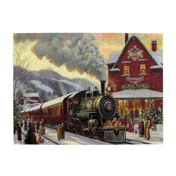 500 PCS 500 Piece Vintage Art Puzzles Enchanting Christmas Train,Enjoy The Puzzle Solving Process,Direction Towards Home,Charm Christmas Wooden Puzzle 500 Piece,Gift Suitable Family Friends