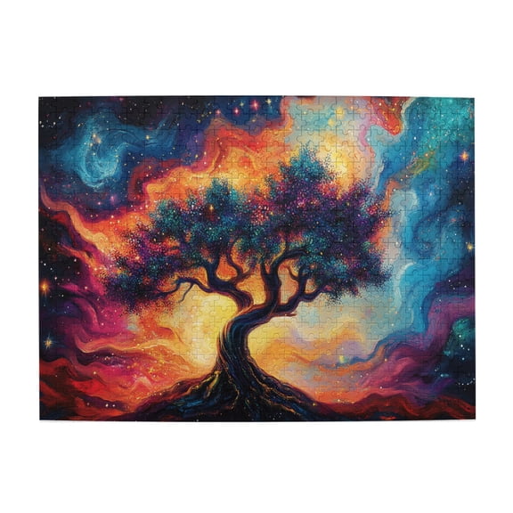 500 PCS 500 Piece Wooden Puzzle Tree under the dreamy starry sky,Challenging Brain Exercise,Fantasy enthusiasts' charming artworks,Great for Relaxation and Display for Puzzle Enthusiast