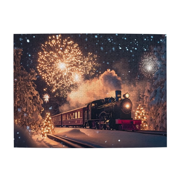 500 PCS 500 Piece Wooden Puzzles Celebration Night Train,Stress Relieving Pleasure,Brain Challenge,Funny Train High Difficulty Puzzle 500 Piece,Enjoy The Puzzle Solving Process,Stunning Artwork