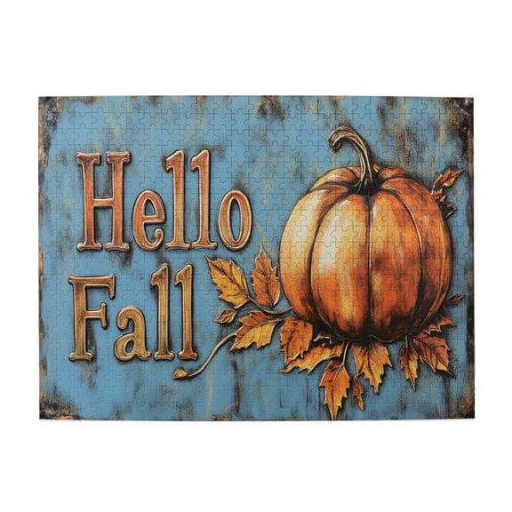 500 PCS 500 piece puzzle for adults Hello fall Slogan pumpkin,Stress relieving pleasure,Classic Thanksgiving Puzzle,Charm Gifts for Friends and Family,Vintage Art pumpkin Wooden Puzzle,Fun Puzzle