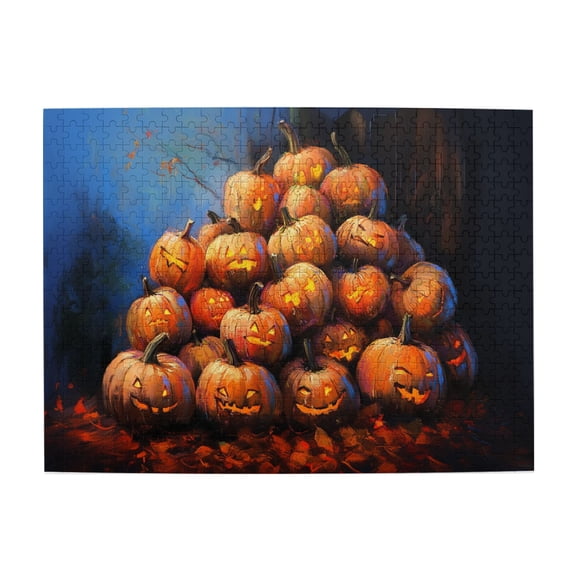 500 PCS A Group Of Crazy Pumpkin Head - 500 Piece Wooden Jigsaw Puzzles,Unique And Beautiful Design,Characterized By Bold And Unique Illustrations, Depicting A Group Of Interesting Pumpkin Heads