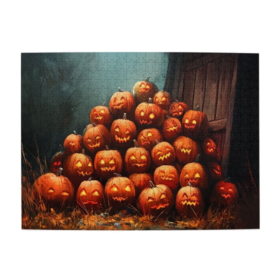 500 PCS A Group Of Crazy Pumpkin Lantern 500 Piece Puzzle For Adults,That Come Together As One Holiday Image,Enjoy The Puzzle Solving Process,Classic Wooden Puzzle,Gift Suitable Family Friends