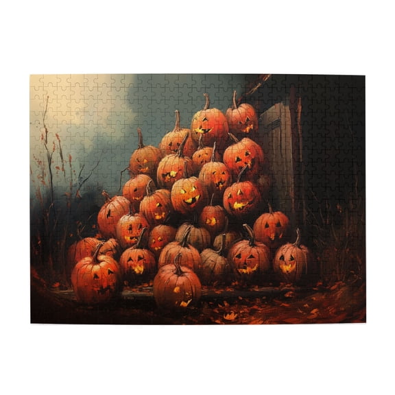 500 PCS A Group Of Crazy Pumpkin - 500 Piece Holiday Jigsaw Puzzles,Enjoy The Puzzle Solving Process,Create A Festive Atmosphere,Fun Pumpkin Wooden Puzzle As Home Holiday Decoration,Relax Yourself