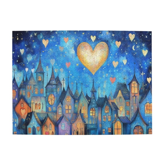 500 PCS A Town Full Of Love Puzzles For Adults 500 Pieces,Stunning Artwork,Vintage Style Love Town,Funny Wooden Jigsaw Puzzles,Enjoy The Puzzle Solving Process,Creative Activity Hobbies For Adults