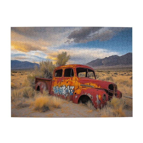 500 PCS Abandoned desert vehicles puzzles for adults 500 pieces,Stress relieving pleasure,Showcasing the desolate desert,Relieve stress and enjoy the fun of solving puzzles,Wooden Puzzle