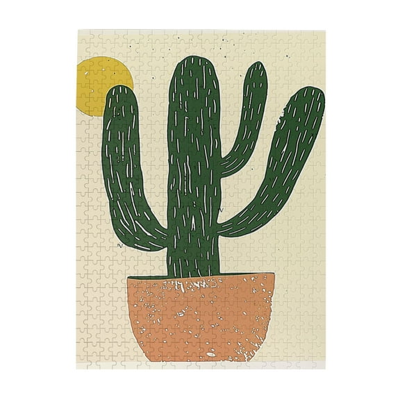 500 PCS Abstract Art Potted Plant Cactus Wooden Puzzles 500 Piece,Creative Activity Hobbies For Adults,Relax Yourself,Enjoy The Puzzle Solving Process,Funny Cactus Stress Relieving Puzzle Game
