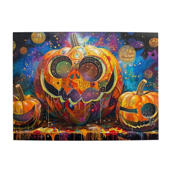 500 PCS Abstract Sunglasses pumpkin head 500 Piece Wooden Puzzle,Challenging Brain Exercise,Fun Sunglasses pumpkin head Adults Puzzle,Creative Activity Hobbies for Adults,Holiday gifts