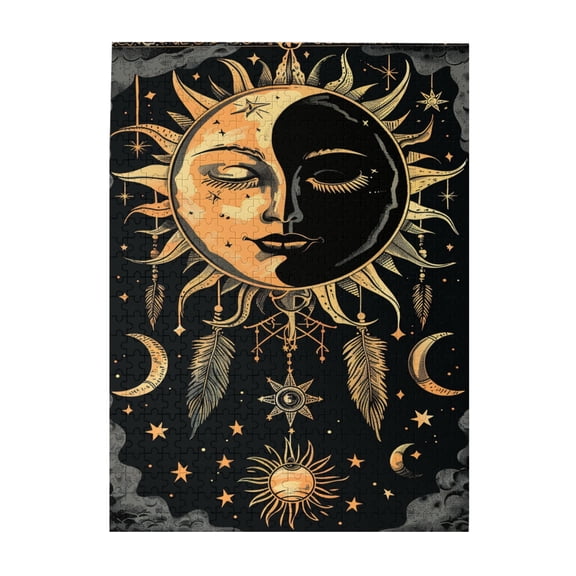 500 PCS Ancient Sun Totem Puzzles For Adults 500 Pieces,Brain Challenge,Enjoy The Puzzle Solving Process,Featuring Retro And Unique Illustrations,Depicting A Retro Style Totem Sun,Wooden Puzzle