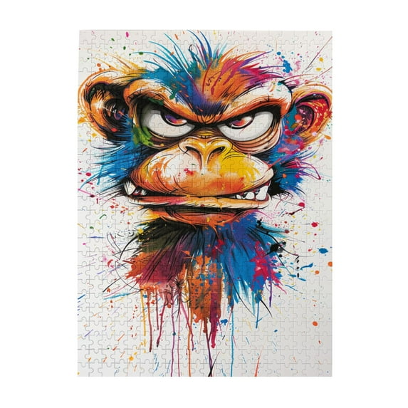 500 PCS Angry Monkey Graffiti 500 Piece Vibrant Jigsaw Puzzle,Wonderful Imagination,Characterized By Exquisite And Colorful Illustrations,Depicting An Angry Monkey,Funny Animal Wooden Puzzle
