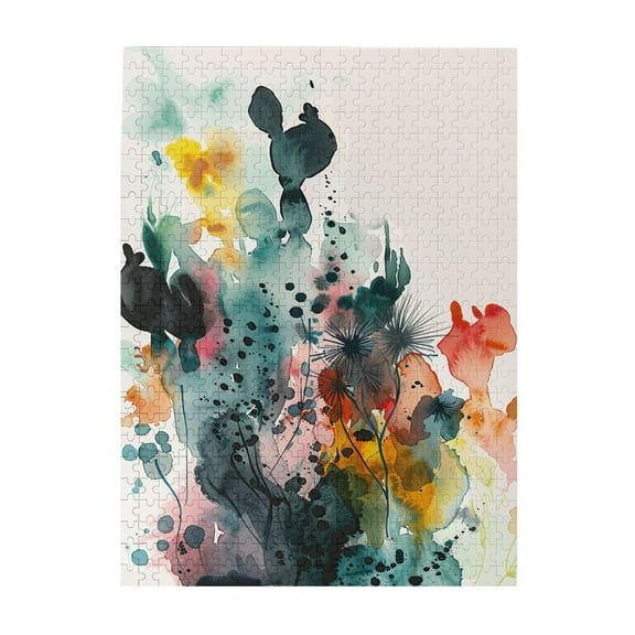500 PCS Art Abstract Watercolor Plants Puzzles For Adults 500 Pieces,Stress Relieving Pleasure,Vibrant Colors And Unique Design Bring A Different Visual Experience,Whimsical Wooden Jigsaw Pieces