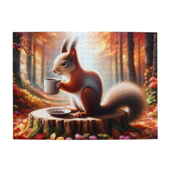 500 PCS Autumn Forest Squirrel Coffee Time - 500 Piece Animal Jigsaw Puzzles,Relieve Stress And Enjoy The Fun Of Solving Puzzles,Energetic Animals Wooden Puzzle,Home Wall Decor,Adults Jigsaw