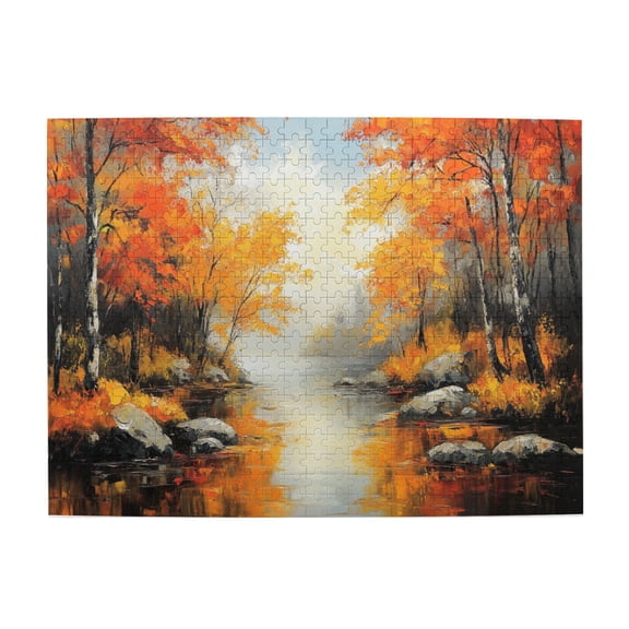 500 PCS Autumn Forests Stream - 500 Piece Scenery Jigsaw Puzzles,Enjoy The Puzzle Solving Process,Puzzles Suitable For Entertaining With Family During Holidays,Oil Painting Scenery Wooden Puzzle