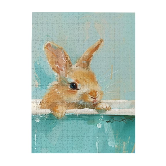 500 PCS Bathing Time of Rabbits 500 Piece Animal jigsaw puzzles,Unique and Beautiful Design,Describing a rabbit in a bathtub with vibrant and interesting animal illustrations,Classic Wooden Puzzle