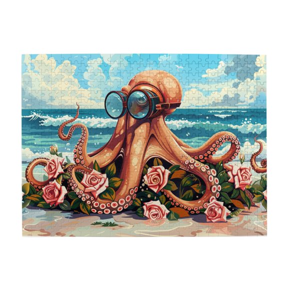500 PCS Beach squid & Rose 500 piece Wooden puzzle for adults,Unique Artwork for Adults,Gifts for Puzzle Enthusiast,500 Piece Jigsaw Puzzle for Adults Challenging Puzzle Perfect for Game Nights