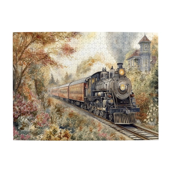 500 PCS Beautiful Rural Steam Train Wooden Puzzles For Adults 500 Pieces,Unique And Beautiful Design,Unique Artwork For Adults,Charm Steam Train High Difficulty Puzzle 500 Piece,Stunning Artwork