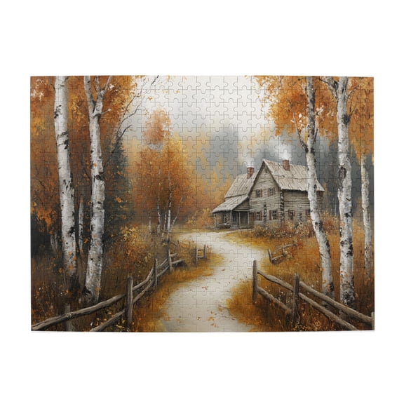 500 PCS Birch Forests Lodge Puzzles For Adults 500 Pieces,Stunningly Vibrant Colors,Family Leisure,Stress Relief And Entertainment,Vintage Style Wooden Jigsaw Puzzles As Home Decor
