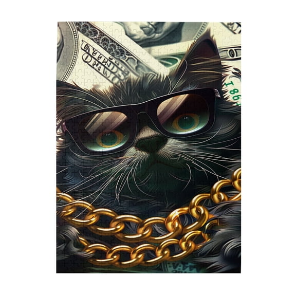 500 PCS Black Cat Boss - 500 Piece Vibrant Jigsaw Puzzle,Wonderful Imagination,Enjoy The Puzzle Solving Process,Creative Activity Hobbies For Adults,Modern Art Black Cat Wooden Puzzle Game