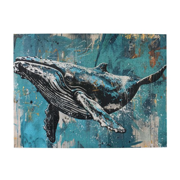 500 PCS Blue Whale Graffiti 500 Pcs Jigsaw Puzzle For Adults,Stress Relieving Pleasure,Ideal For Relaxation And Family Fun,Creative Activity Hobbies For Adults,Modern Art Wooden Puzzle