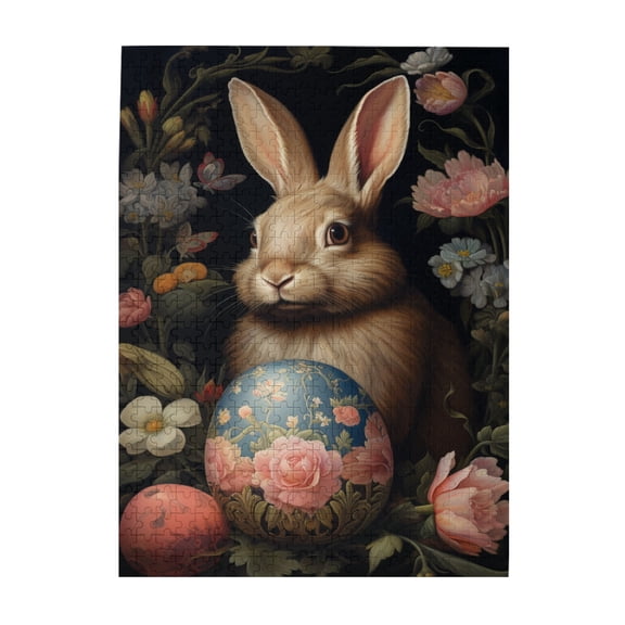 500 PCS Bunny with flowers,colored eggs Animal jigsaw puzzles 500 pieces,Brain Challenge,Impossible Hard Difficult Challenging Puzzles for Adults,Classic Animal Wooden Puzzle for Adults