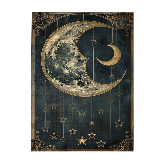 500 PCS The Calm Moon And Stars 500 Piece Puzzle For Adults,Unique And Beautiful Design,Brain Challenge,Puzzles Suitable For Entertaining With Family During Holidays,Enchanting Moon Wooden Puzzles
