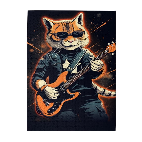 500 PCS Cat'S Guitar Time - 500 Piece Vibrant Jigsaw Puzzle,Challenging Brain Exercise,Creative Activity Hobbies For Adults,Relax And Enjoy The Fun Of Solving Puzzles,Funny Animal Wooden Puzzle
