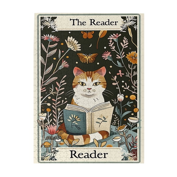 500 PCS Cat'S Reading Time 500 Piece Vibrant Jigsaw Puzzle,Featuring Unique And Interesting Illustrations,Depict A Cat Reading A Book,Relax And Enjoy The Fun Of Solving Puzzles,Wooden Puzzle