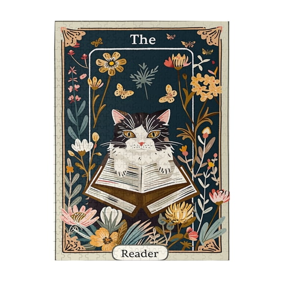 500 PCS Cat'S Reading Time - 500 Piece Funny Animal Jigsaw Puzzles,Wonderful Imagination,Featuring Unique And Vibrant Illustrations Depicting A Cat Reading A Book,Classic Wooden Puzzles