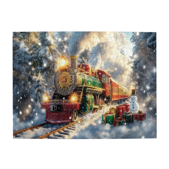 500 PCS Charm Christmas Train & Gifts 500 Piece Puzzle For Adults,Unique And Beautiful Design,Classic Christmas Gift,The Direction Towards Home,Enjoy The Puzzle Solving Process,For Puzzle Lovers