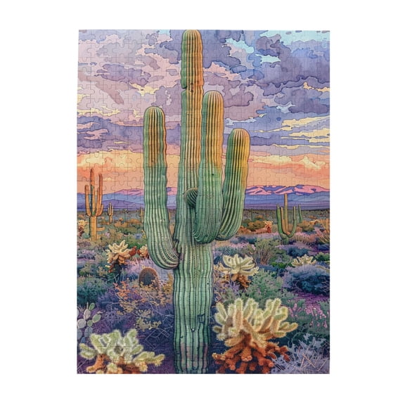 500 PCS Charm Desert Cactus Wooden Jigsaw Puzzles 500 Pieces,Brain Challenge,Modern Style Plant Art Cactus Puzzle Game,Enjoy The Puzzle Solving Process,Unique And Beautiful Design,Relax Yourself