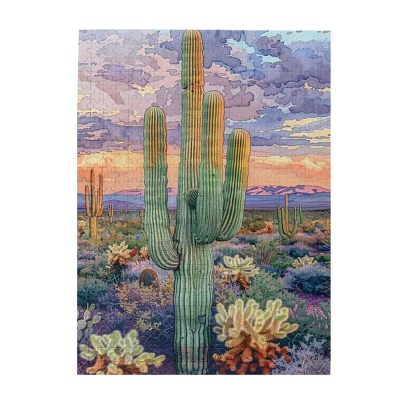 500 PCS Charm Desert Cactus Wooden Jigsaw Puzzles 500 Pieces,Brain Challenge,Modern Style Plant Art Cactus Puzzle Game,Enjoy The Puzzle Solving Process,Unique And Beautiful Design,Relax Yourself