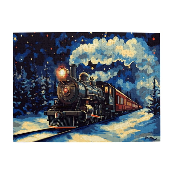 500 PCS Charm Starry Sky Steam Train 500 piece puzzle for adults,Enjoy the puzzle solving process,Enter the dreamlike world,Challenging Brain Exercise,Modern Art Starry Sky Steam Train Wood Puzzle