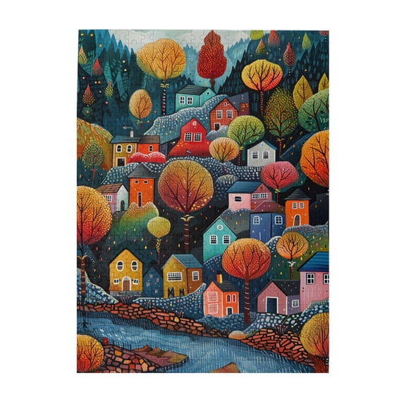 500 PCS Charming Fairy Tale Town 500 Piece Funny Jigsaw Puzzles,Enjoy The Puzzle Solving Process,Vintage Art Wooden Puzzle As Home Decor,Great For Relaxation And Display For Puzzle Lovers