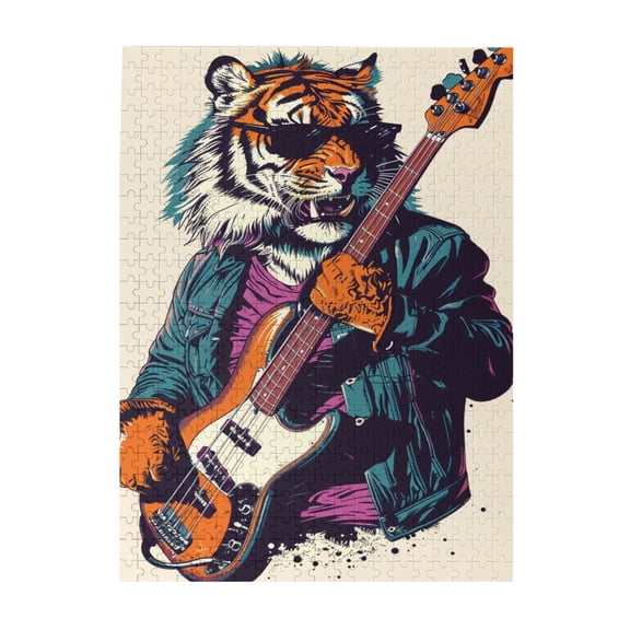 500 PCS Charming Tiger Guitar Player 500 Piece Puzzle For Adult,Brain Challenge,Wonderful Imagination,Modern Style Animal Wooden Puzzle,Puzzles Suitable For Entertaining With Family During Holidays