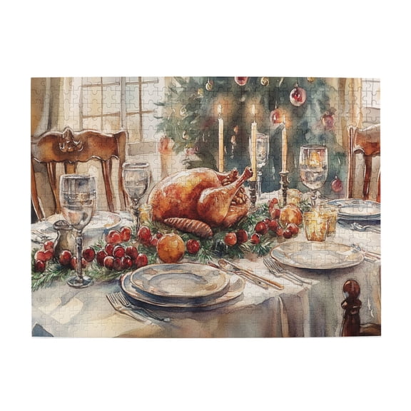500 PCS Christmas Turkeys Feast Puzzles For Adults 500 Pieces,Challenging Brain Exercise,Family Fun Christmas Jigsaw,Classic Christmas Turkeys Wooden Puzzle For Home Decor