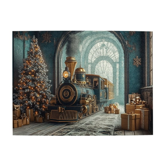 500 PCS Christmas train entering the station puzzles for adults 500 pieces,Brain Challenge,Collectible Puzzle Featuring Christmas,Charm Wooden jigsaw puzzles,Wonderful imagination