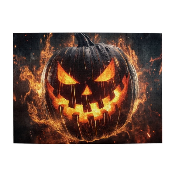 500 PCS Classic Flame Pumpkin Lantern Puzzles For Adults 500 Pieces,Relax Yourself,Challenging Brain Exercise,Funny Pumpkin Lantern Holiday Decor Wooden Puzzle Game,Gifts For Friends And Family