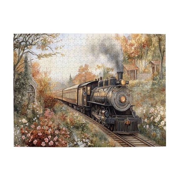 500 PCS Classic Rural Steam Train Jigsaw Wooden Puzzles 500 Pieces,Unique And Beautiful Design,Enjoy The Puzzle Solving Process,Take You Closer To The Steam Machinery Of The Last Century,Fun Puzzle