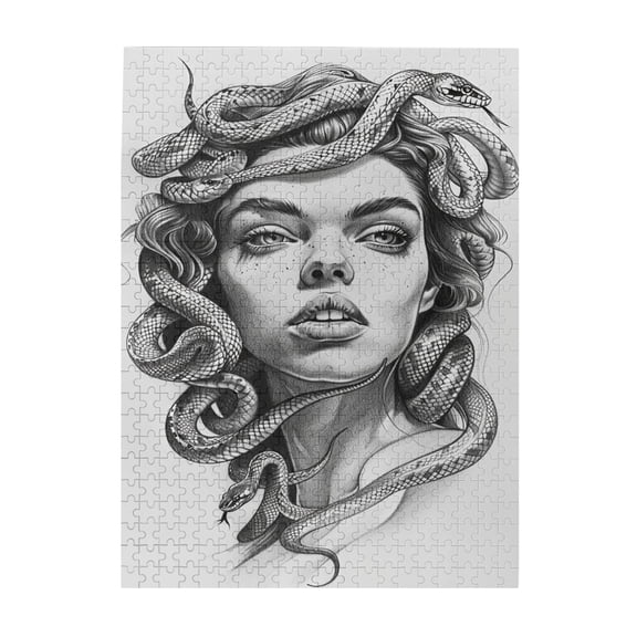 500 PCS Classic Snake Woman 500 Piece Vibrant Wood Jigsaw Puzzle,Relax Yourself,Challenging Brain Exercise,Characterized By Unique And Beautiful Illustrations,Depicting A Woman With Snake Like Hair