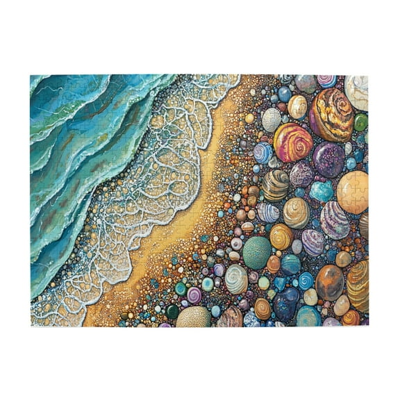 500 PCS Colorful Beach Pebbles 500 Piece Vibrant Jigsaw Puzzle,Relax yourself,Relax and enjoy the fun of solving puzzles,Modern Art Beach Wooden Puzzle as Home decor,Gifts for Friends and Family