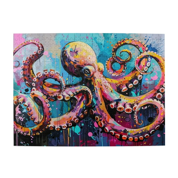 500 PCS Colorful Graffiti squid jigsaw puzzles 500 pieces,Stunningly Vibrant Colors,Exquisite squid Wooden Puzzle,500 Piece Jigsaw Wood Puzzle for Adults Challenging Puzzle Perfect for Game Nights