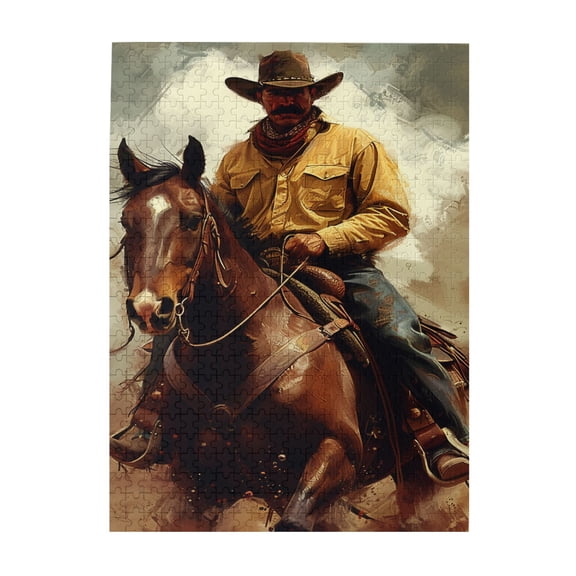 500 PCS Cowboy On Horseback - 500 Piece Jigsaw Puzzles,Unique & Beautiful Design,Creative Activity Hobbies For Adults,Featuring Exquisite And Retro Illustrations, Depicting A Cowboy Riding A Horse