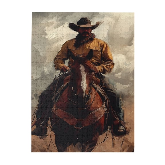 500 PCS Cowboy On Horseback - 500 Piece Vibrant Jigsaw Puzzle,Enjoy The Puzzle Solving Process,Featuring Vintage And Classic Illustrations, Depicting A Cowboy Riding A Horse,Retro Wooden Puzzle