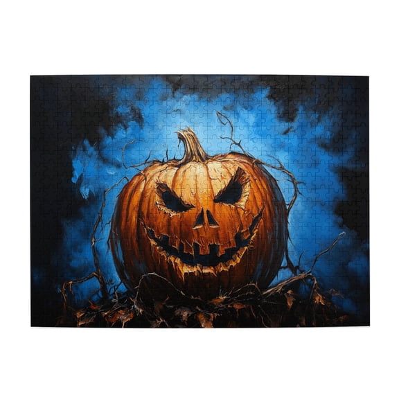 500 PCS Crazy Pumpkin Head 500 Piece Puzzle For Adults,Brain Challenge,Create A Festive Atmosphere,Characterized By Bold And Unique Illustrations, Describe A Terrifying Pumpkin Head,Wooden Puzzle