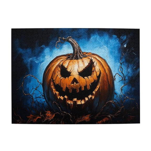 500 PCS Crazy Pumpkin Head - Wooden Jigsaw Puzzles 500 Pieces,Vibrant Design,Create A Festive Atmosphere,Characterized By Bold And Unique Illustrations, Describe A Terrifying Pumpkin Head