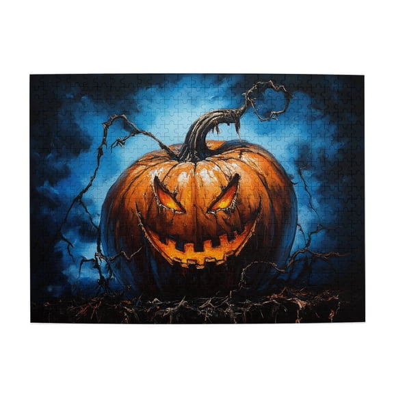 500 PCS Crazy Pumpkin Lantern - 500 Piece Holiday Wooden Jigsaw Puzzles,Relax Yourself,Create A Festive Atmosphere,Characterized By Bold And Unique Illustrations, Describe A Terrifying Pumpkin Head