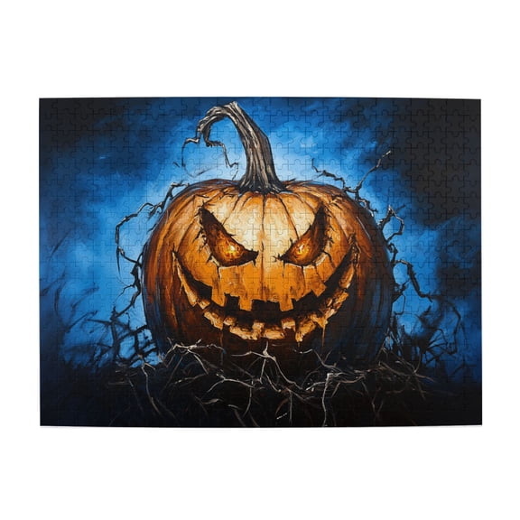 500 PCS Crazy Pumpkin Lantern - 500 Piece Puzzle For Adults,Wonderful Imagination,Characterized By Bold And Unique Oil Paintings, Depict An Interesting Pumpkin Head,Classic Wooden Puzzle Game