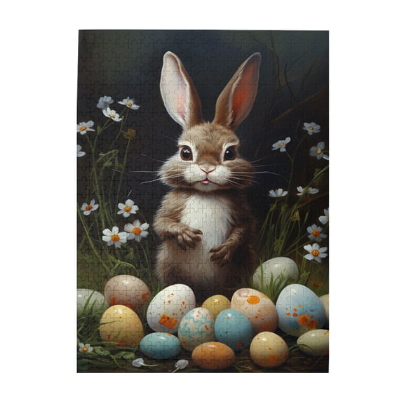 500 PCS Cute Rabbit with flowers,colored eggs Animal jigsaw puzzles 500 pieces,Brain Challenge,Impossible Hard Difficult Challenging Puzzles for Adults,Classic Animal Wooden Puzzle for Adults